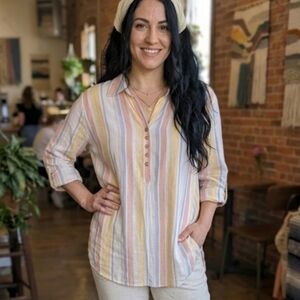 Flowy Striped Multicolor Tunic Shirt Sz XL